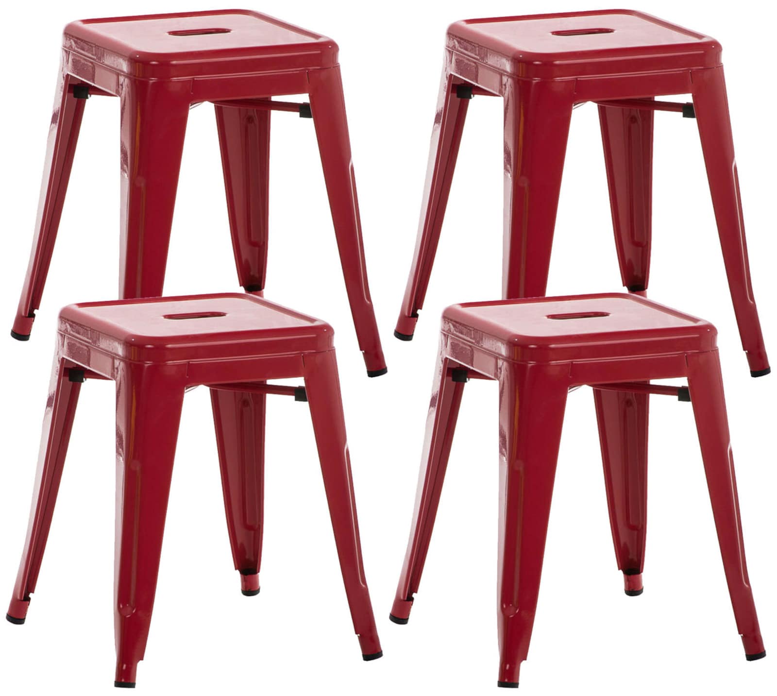 4-delige Set Zitkrukken - Stoelen - Robuust & Stapelbaar Design Kleur rood