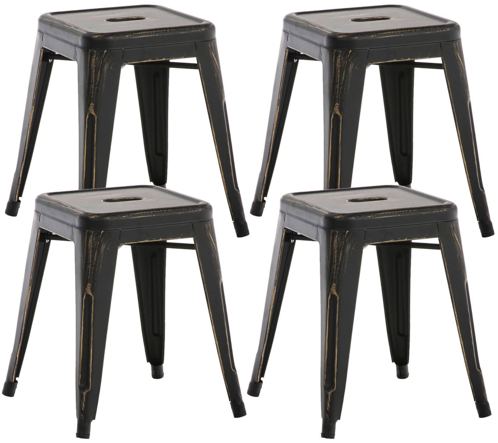 4-delige Set Zitkrukken - Stoelen - Robuust & Stapelbaar Design Kleur zwart en goud