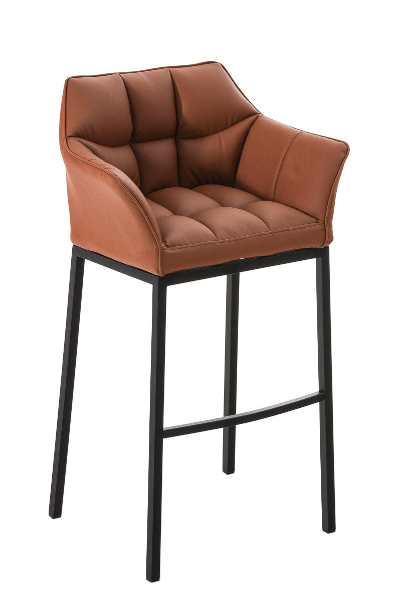 Barkruk Damaso - Hoge Kruk - Comfortabele Gewatteerde Rugleuning - Kunstleer Bekleding Kleur lichtbruin Onderstel Kleur zwart