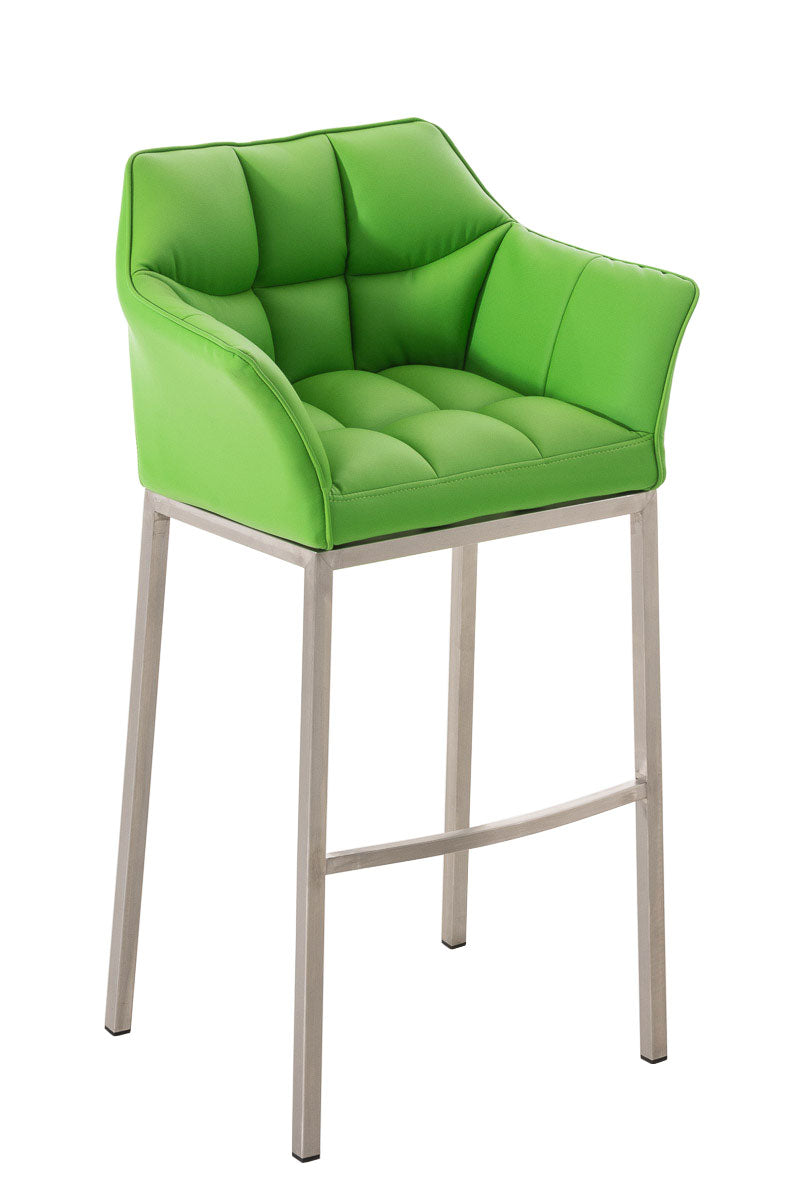 Barkruk Damaso - Hoge Kruk - Comfortabele Gewatteerde Rugleuning - Kunstleer Bekleding Kleur groen Onderstel Kleur roestvrij staal