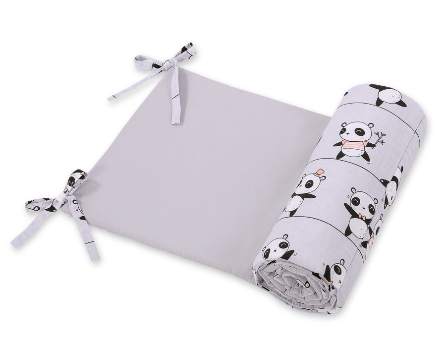 Universele ledikantbumper, babybedrand, optimale bescherming – Grijze Panda, katoen, ademend