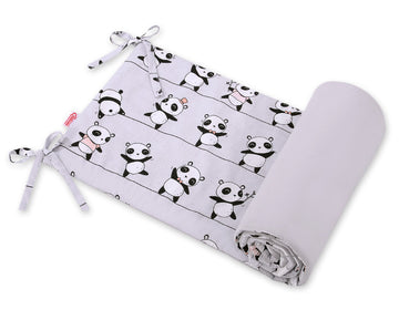 Universele ledikantbumper, babybedrand, optimale bescherming – Grijze Panda, katoen, ademend