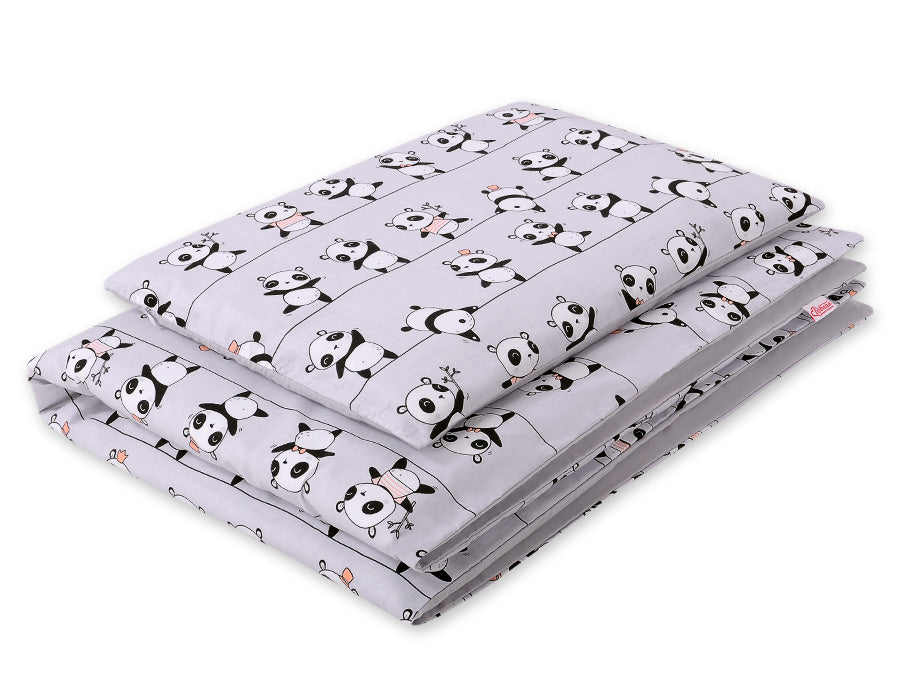 Babykatoenen beddenset, wieglinnen, huidvriendelijk en veilig – 2-delig, 135x100 cm, Panda Grijs