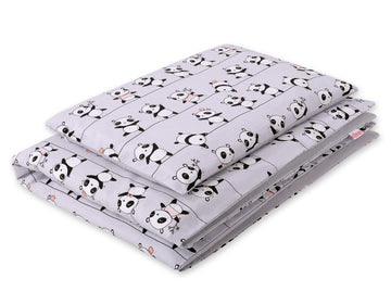 Babykatoenen beddenset, wieglinnen, huidvriendelijk en veilig – 2-delig, 135x100 cm, Panda Grijs