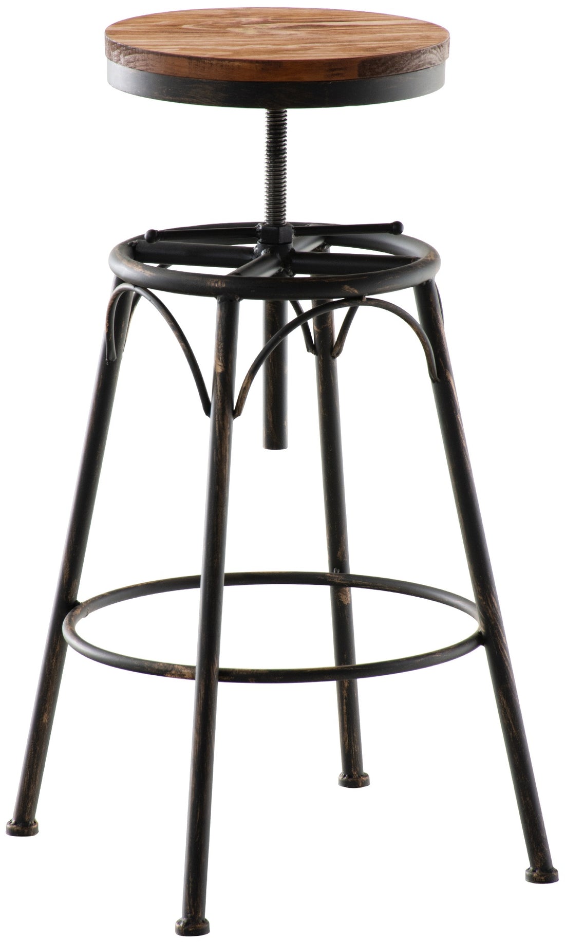 Barkruk Industrieel Design - Houten en Metalen Barkruk - In Hoogte Verstelbaar en Kleur brons