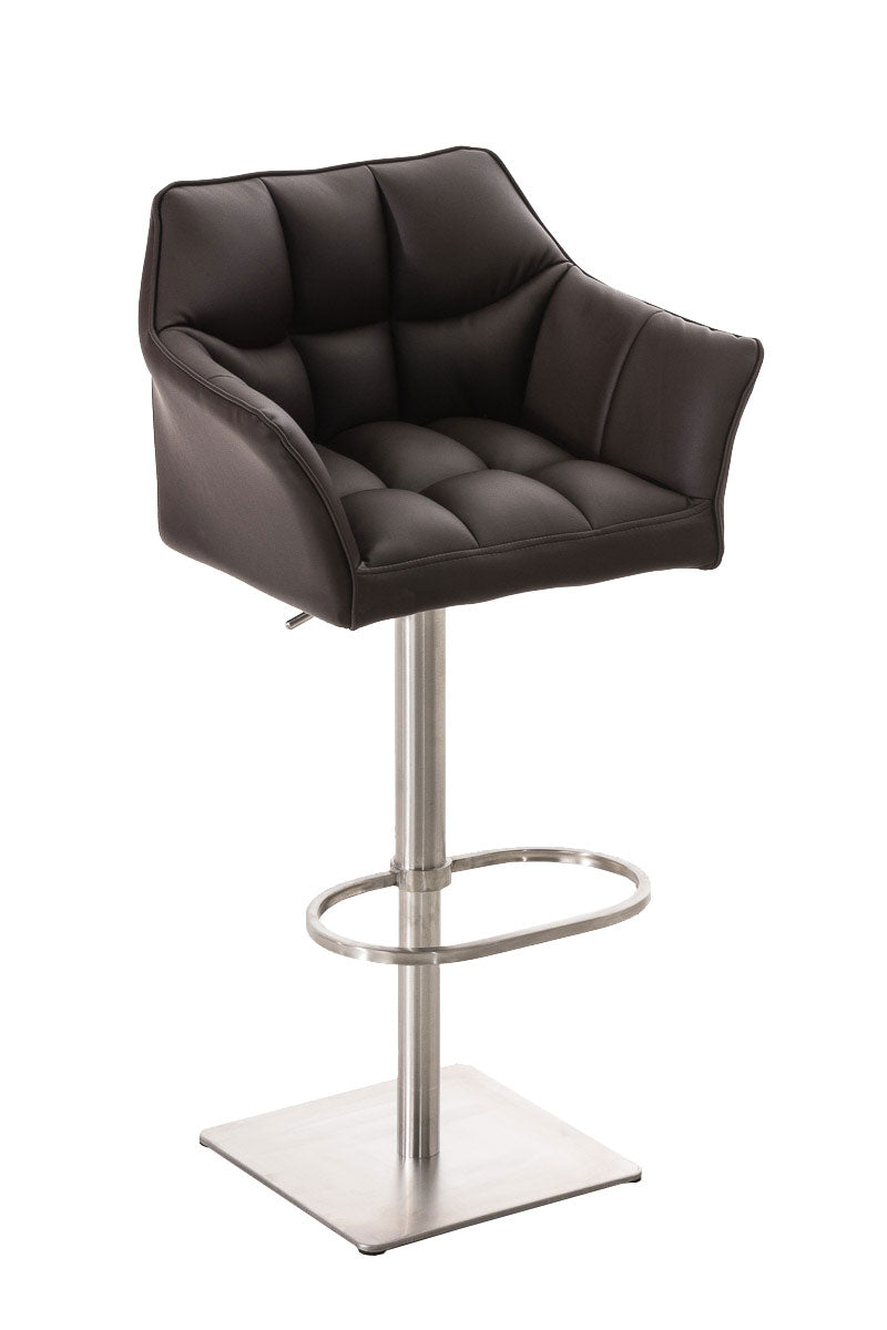 Moderne Barkruk - Elegante Stoel - 360° Draaibaar & Verstelbaar Kleur bruin Onderstel Kleur roestvrij staal