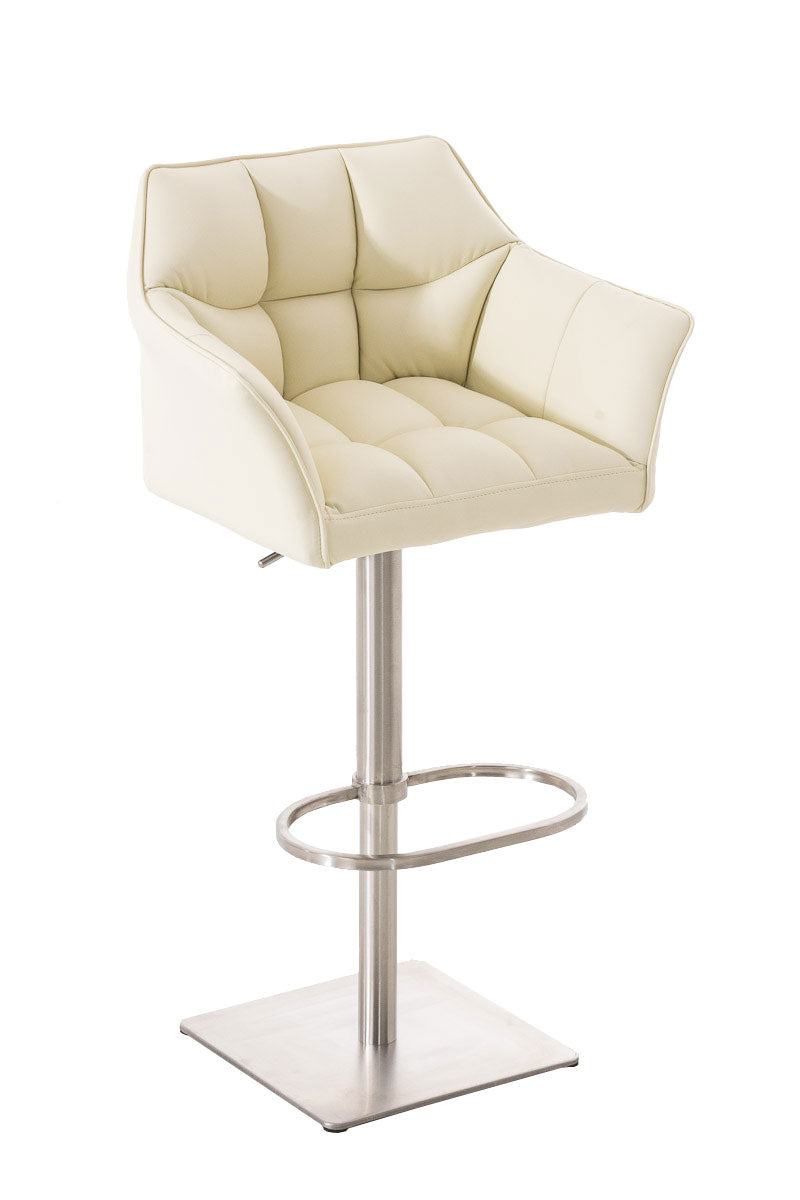 Moderne Barkruk - Elegante Stoel - 360° Draaibaar & Verstelbaar Kleur crème Onderstel Kleur roestvrij staal