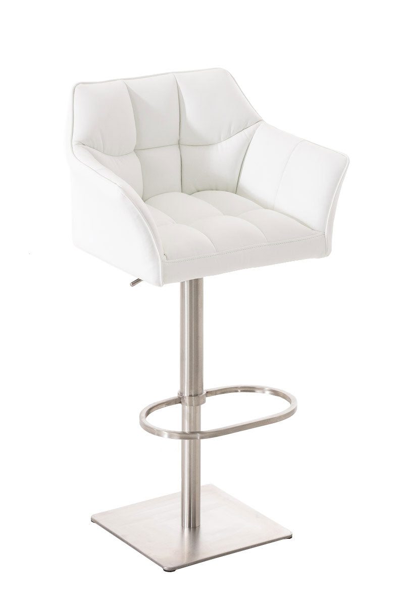 Moderne Barkruk - Elegante Stoel - 360° Draaibaar & Verstelbaar Kleur wit Onderstel Kleur roestvrij staal