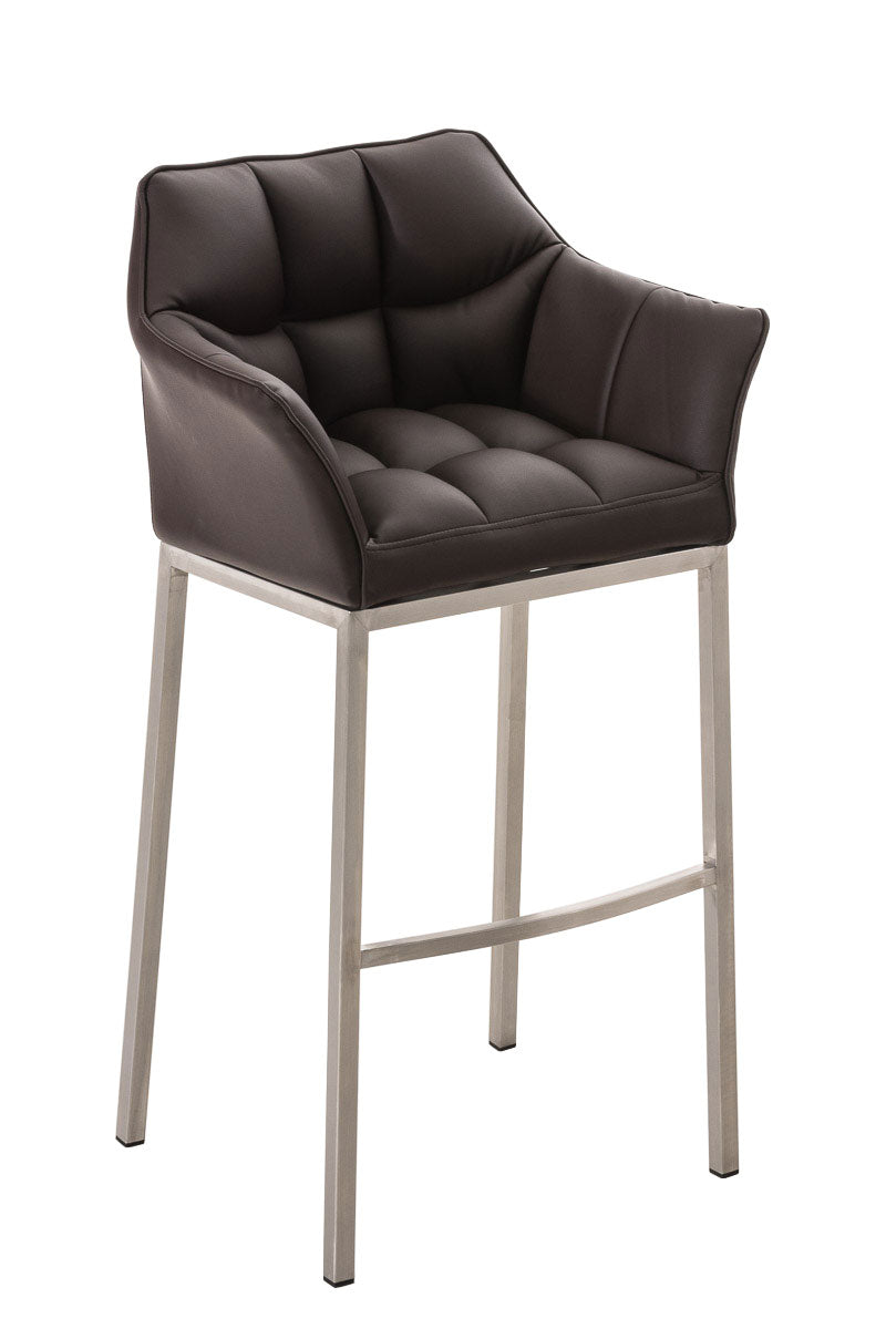 Barkruk Damaso - Hoge Kruk - Comfortabele Gewatteerde Rugleuning - Kunstleer Bekleding Kleur bruin Onderstel Kleur roestvrij staal