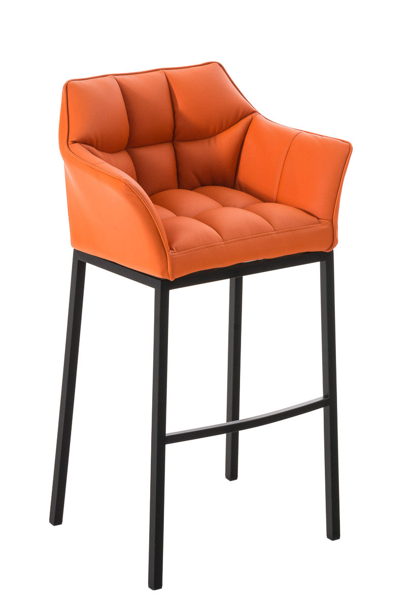 Barkruk Damaso - Hoge Kruk - Comfortabele Gewatteerde Rugleuning - Kunstleer Bekleding Kleur oranje Onderstel Kleur zwart