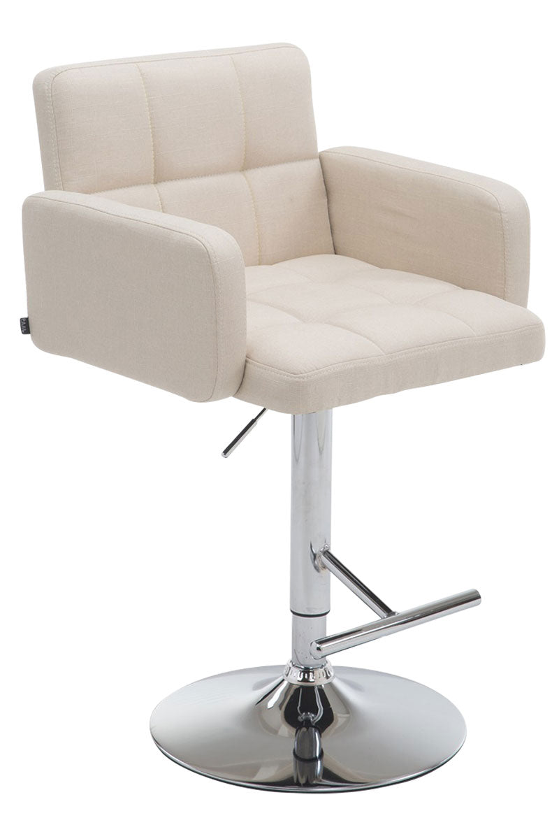 Design Barstoel Met Stoffen Bekleding - 360° Draaibaar - Hoogte Verstelbaar - Comfortabele Zit Kleur crème Onderstel Kleur chroom