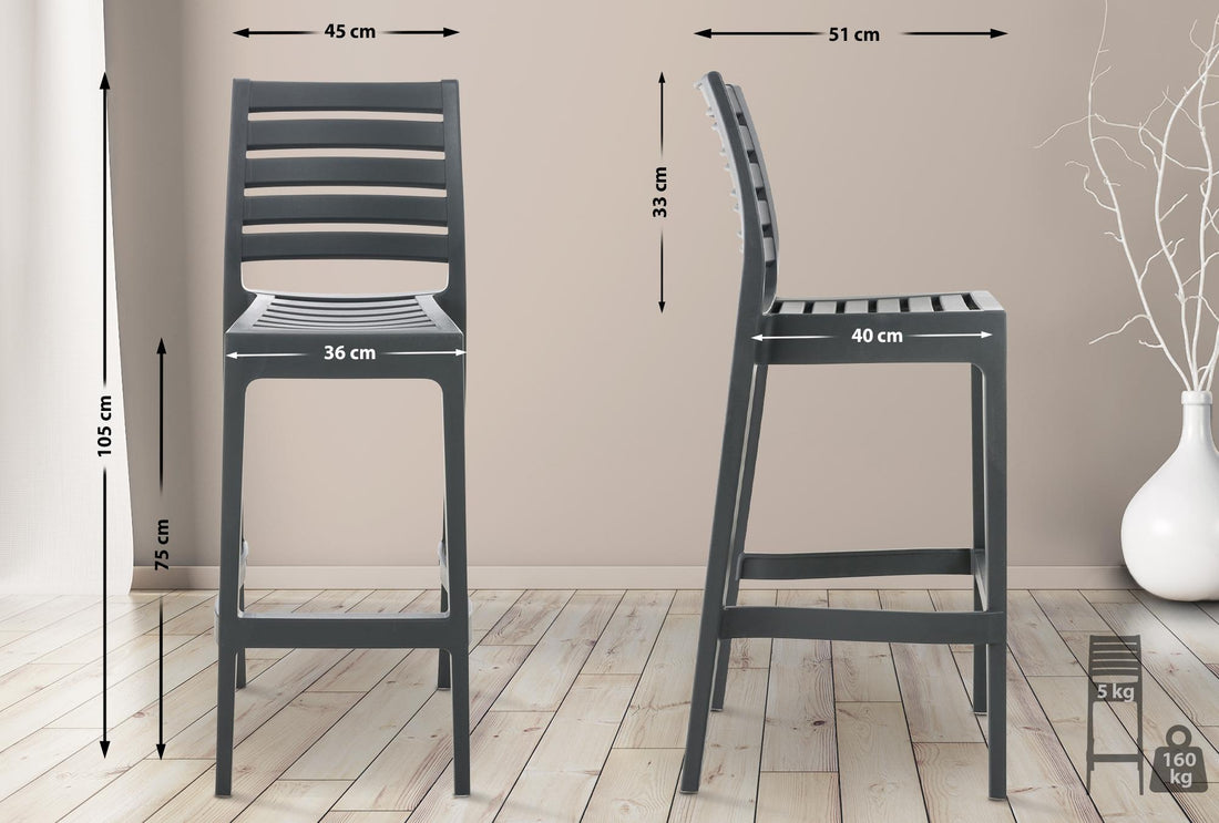 Moderne Barkruk - Design Kruk - Weerbestendig & Stapelbaar Kleur donkergrijs