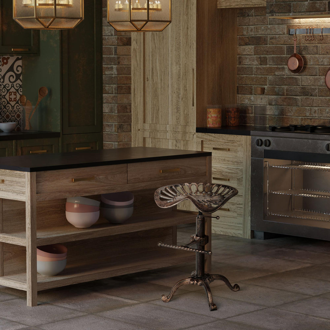 Industriële Barkruk - Vintage Design - Verstelbare Hoogte, Metalen Zitting Kleur brons