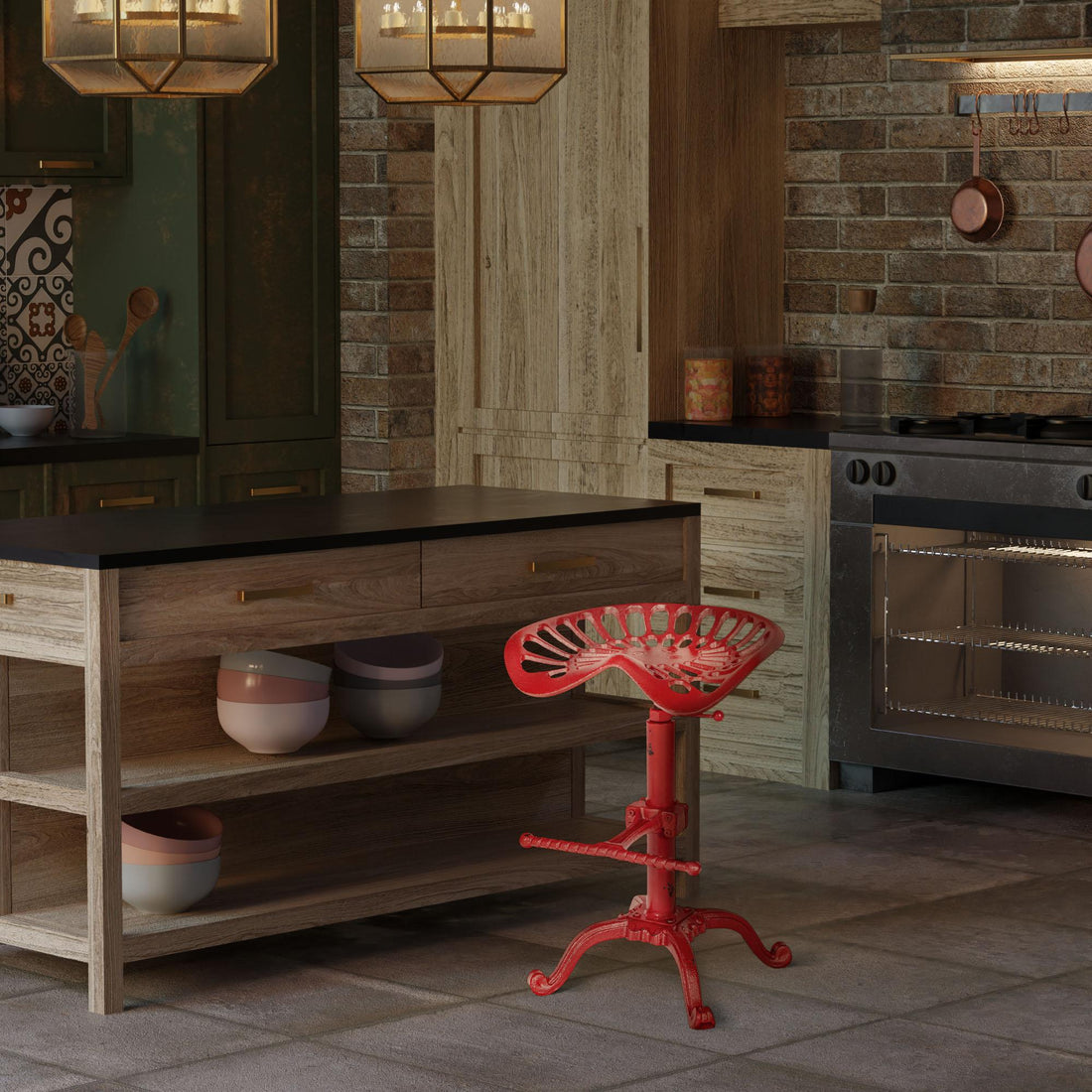 Industriële Barkruk - Vintage Design - Verstelbaar & Comfortabel Kleur rood