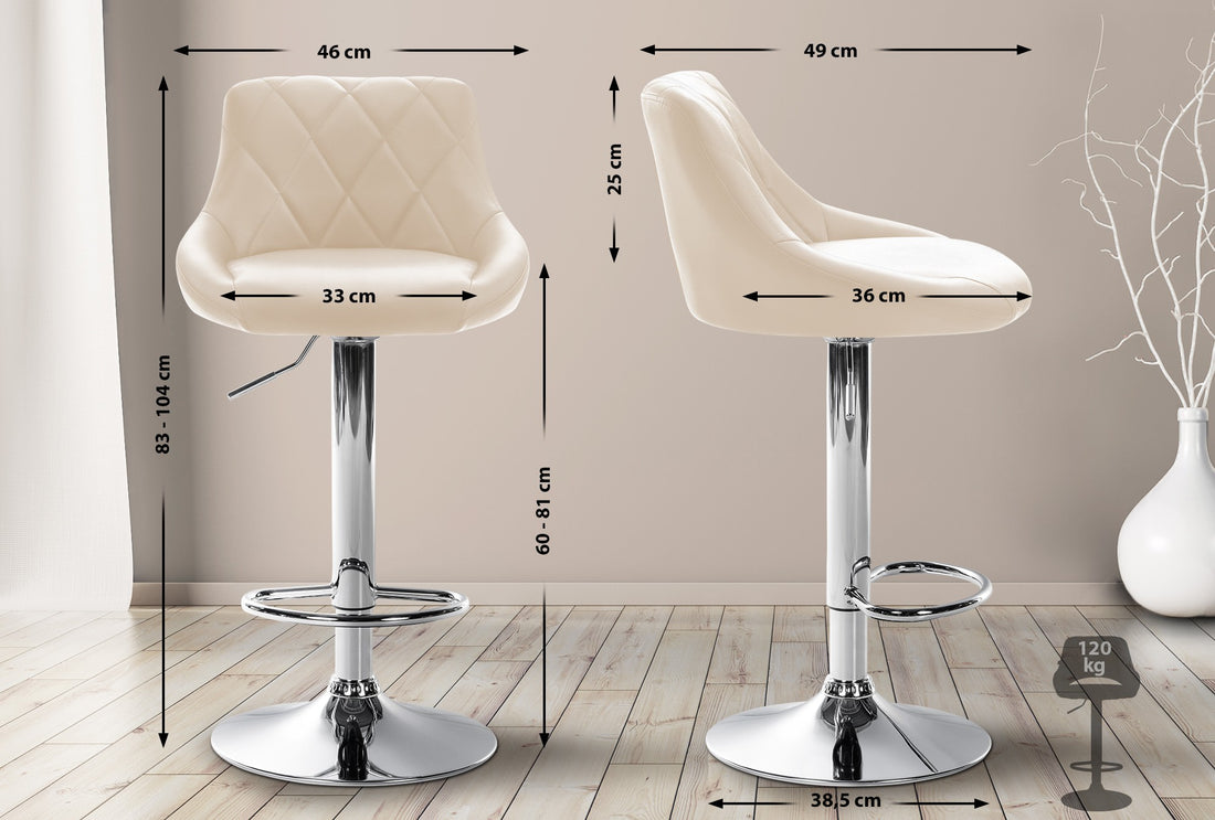 Verstelbare Barkruk - Elegante Barstoel - Urenlang Zitcomfort Kleur crème