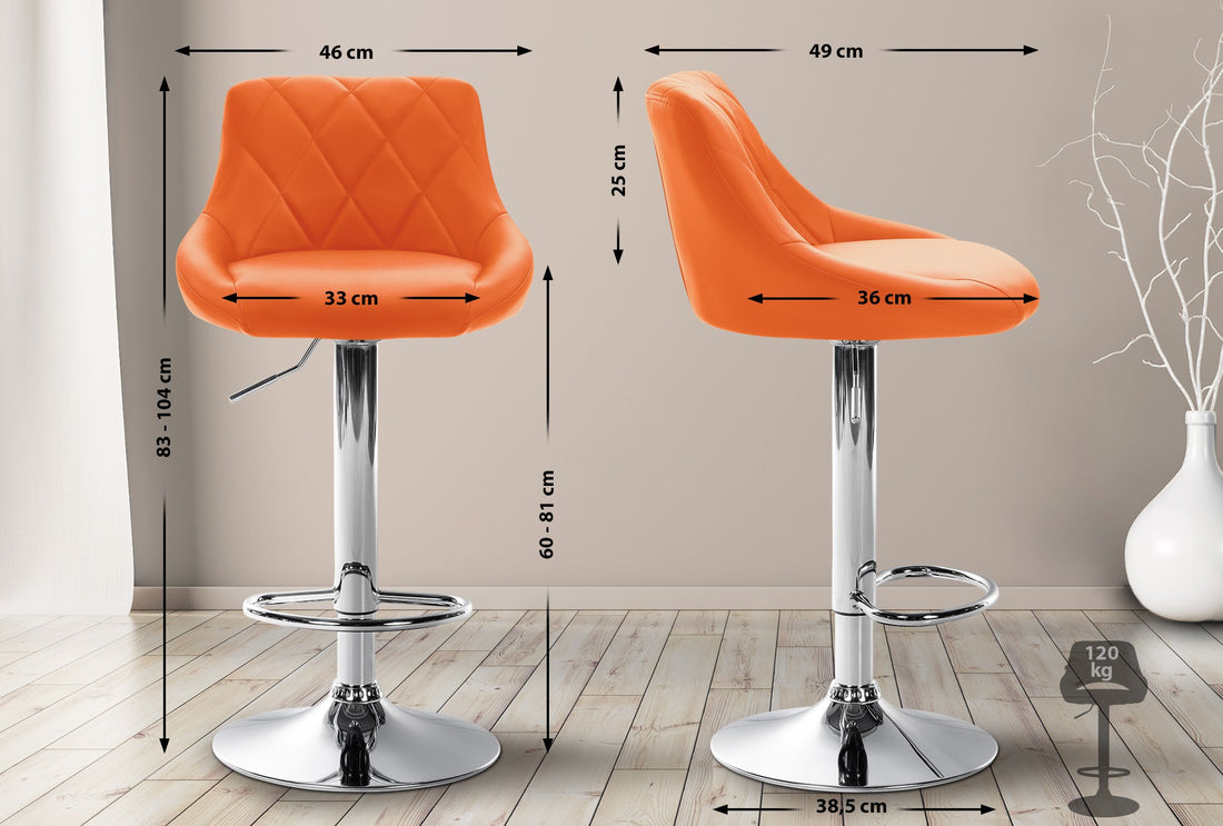 Stijlvolle barkruk, oranje kunstleren kruk, traploos verstelbaar, 360° draaibaar, extra zitcomfort Kleur oranje