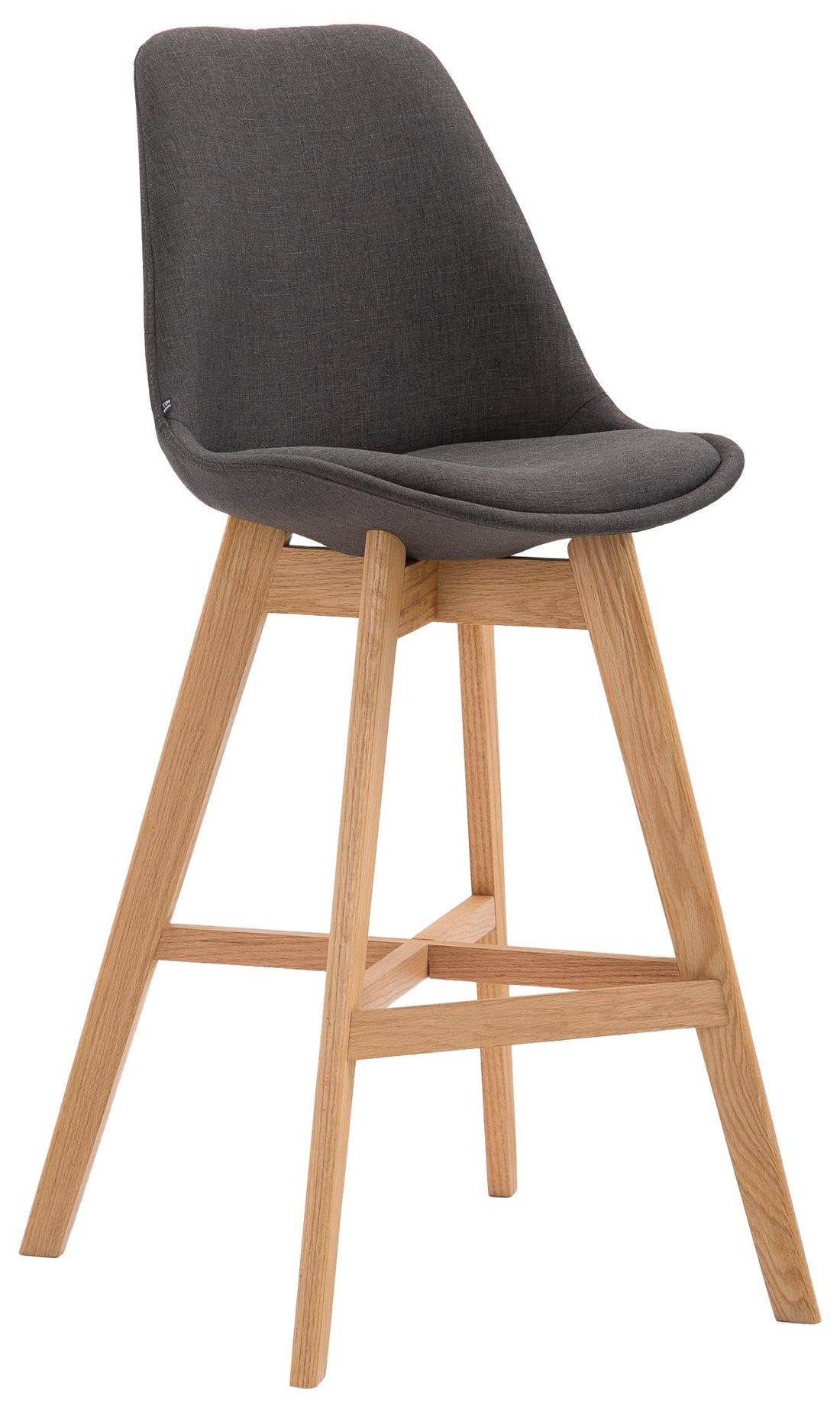 Barkruk met Stoffen Bekleding - Poef - Hoog zitcomfort - Eikenhouten Onderstel Kleur donkergrijs Onderstel Kleur natuur