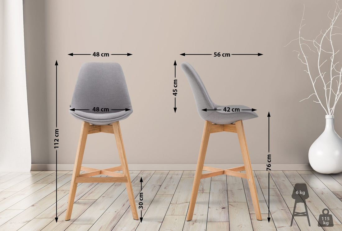 Elegante Barkruk - Stijlvolle Kruk - Hoog Zitcomfort, Eikenhouten Frame, Modern Design Kleur grijs
