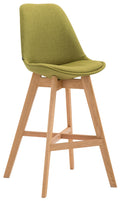 Barkruk met Stoffen Bekleding - Poef - Hoog zitcomfort - Eikenhouten Onderstel Kleur groen Onderstel Kleur natuur