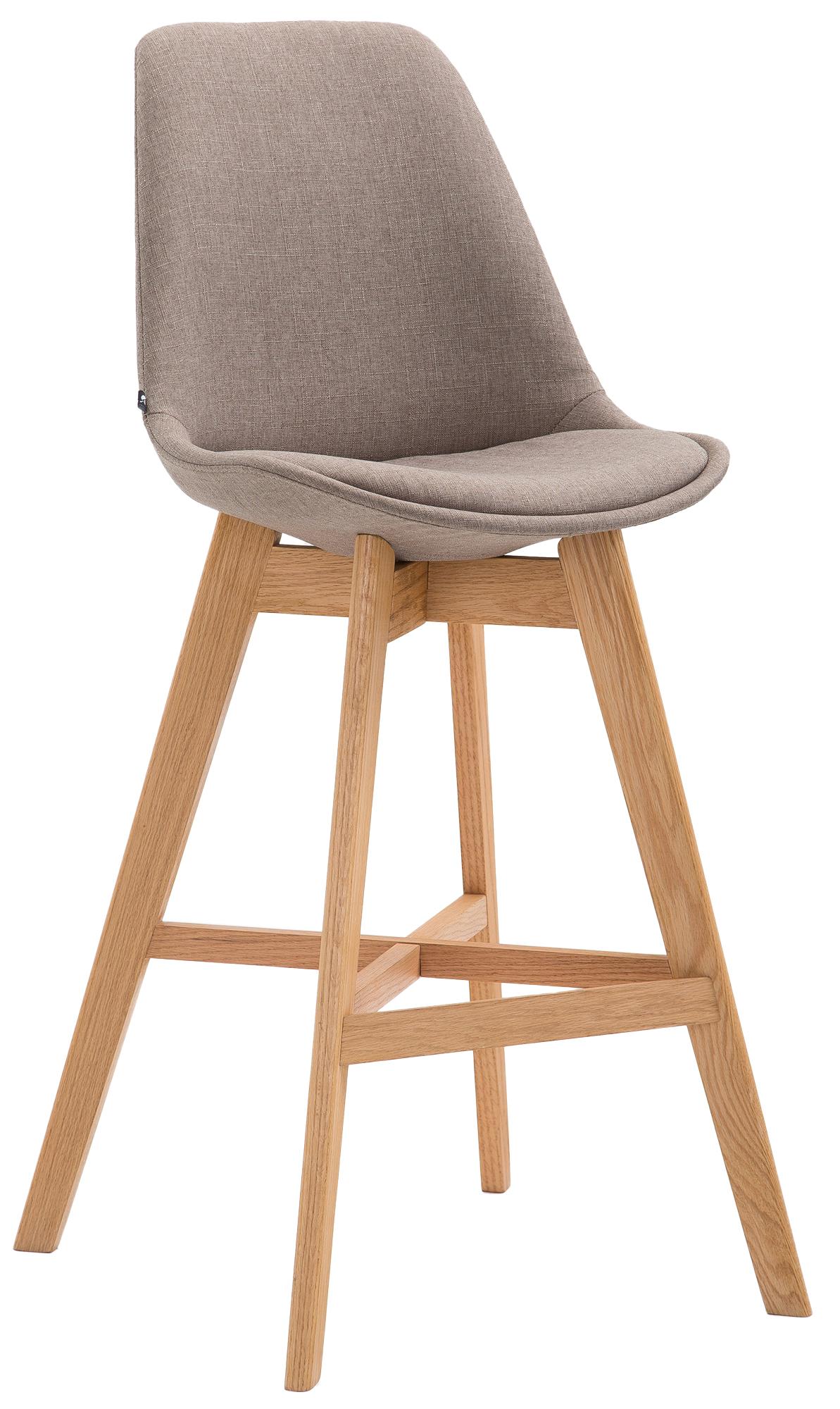 Barkruk met Stoffen Bekleding - Poef - Hoog zitcomfort - Eikenhouten Onderstel Kleur taupe Onderstel Kleur natuur