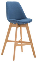 Barkruk met Stoffen Bekleding - Poef - Hoog zitcomfort - Eikenhouten Onderstel Kleur blauw Onderstel Kleur natuur