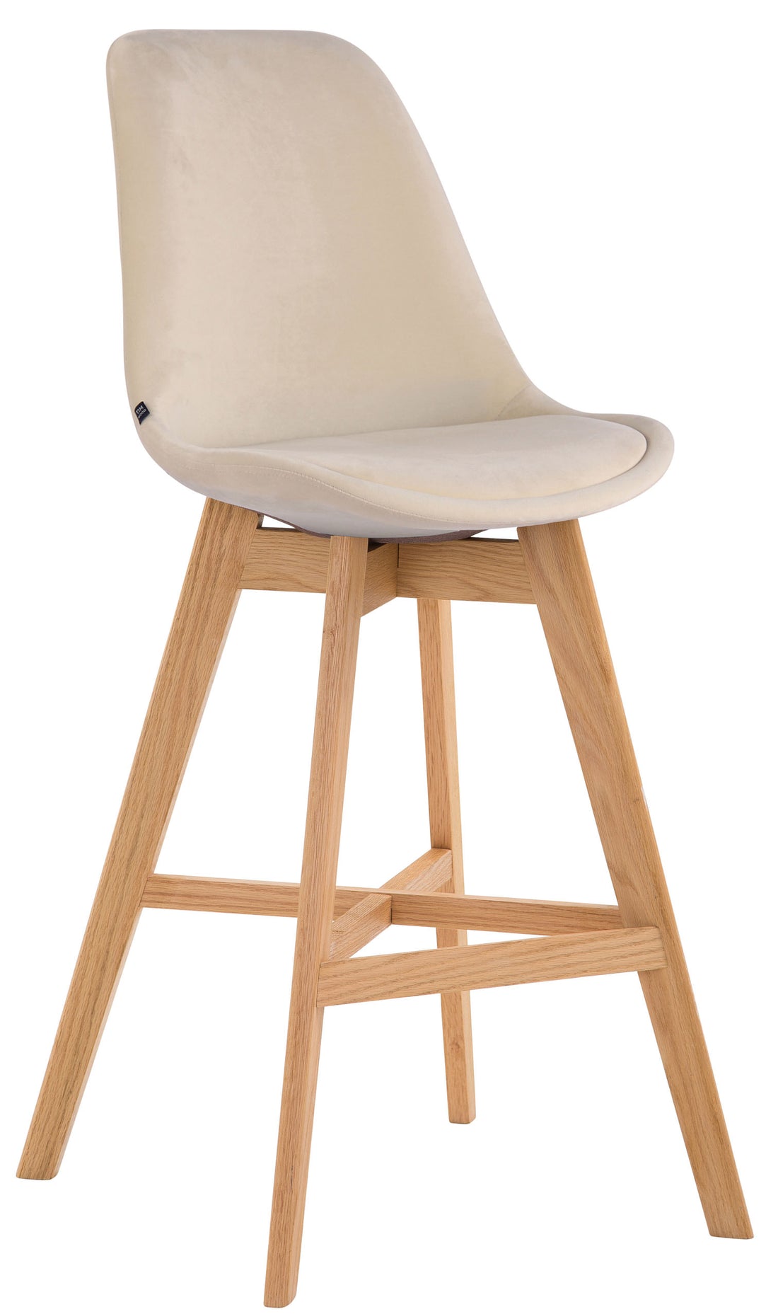 Barkruk Samt - Barstoel - Fluwelen Bekleding, Exclusieve Uitstraling Kleur crème Onderstel Kleur natuur
