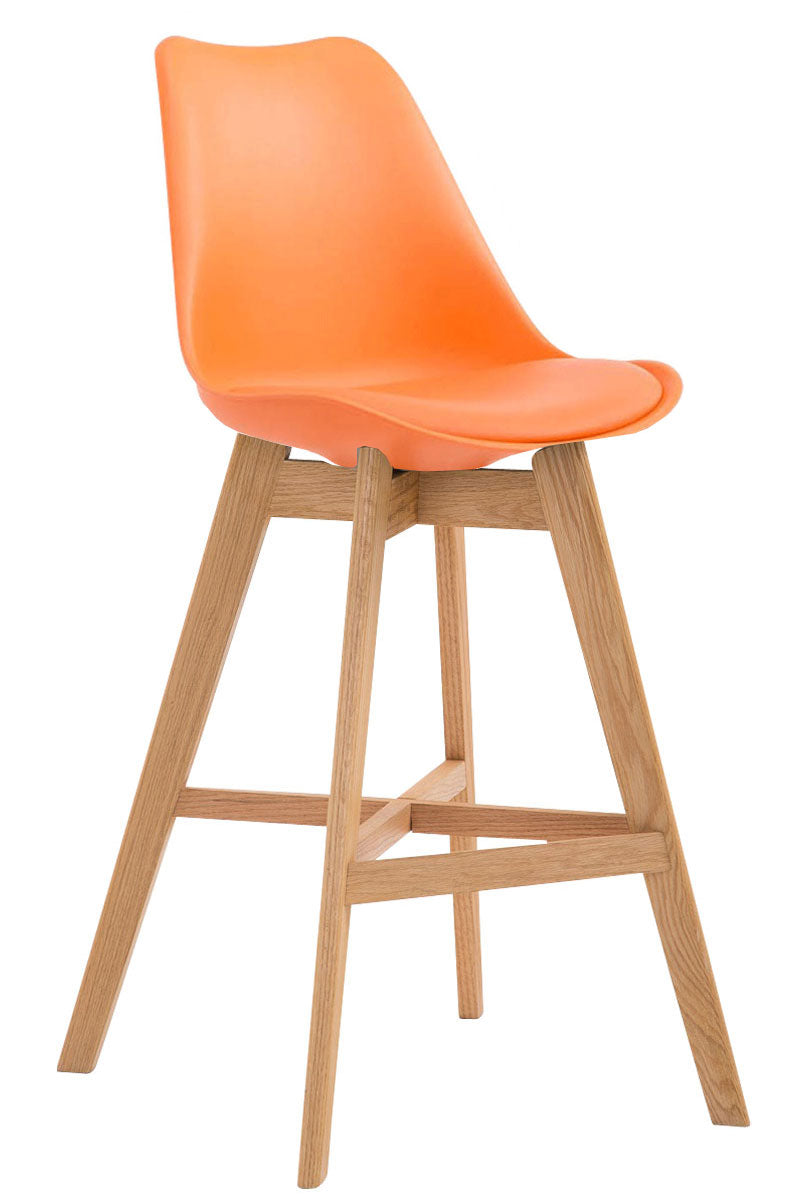 Barkruk - Hoge kruk - Comfortabele zitkuip, Modern Design, Eikenhouten Frame Kleur oranje Onderstel Kleur natuur