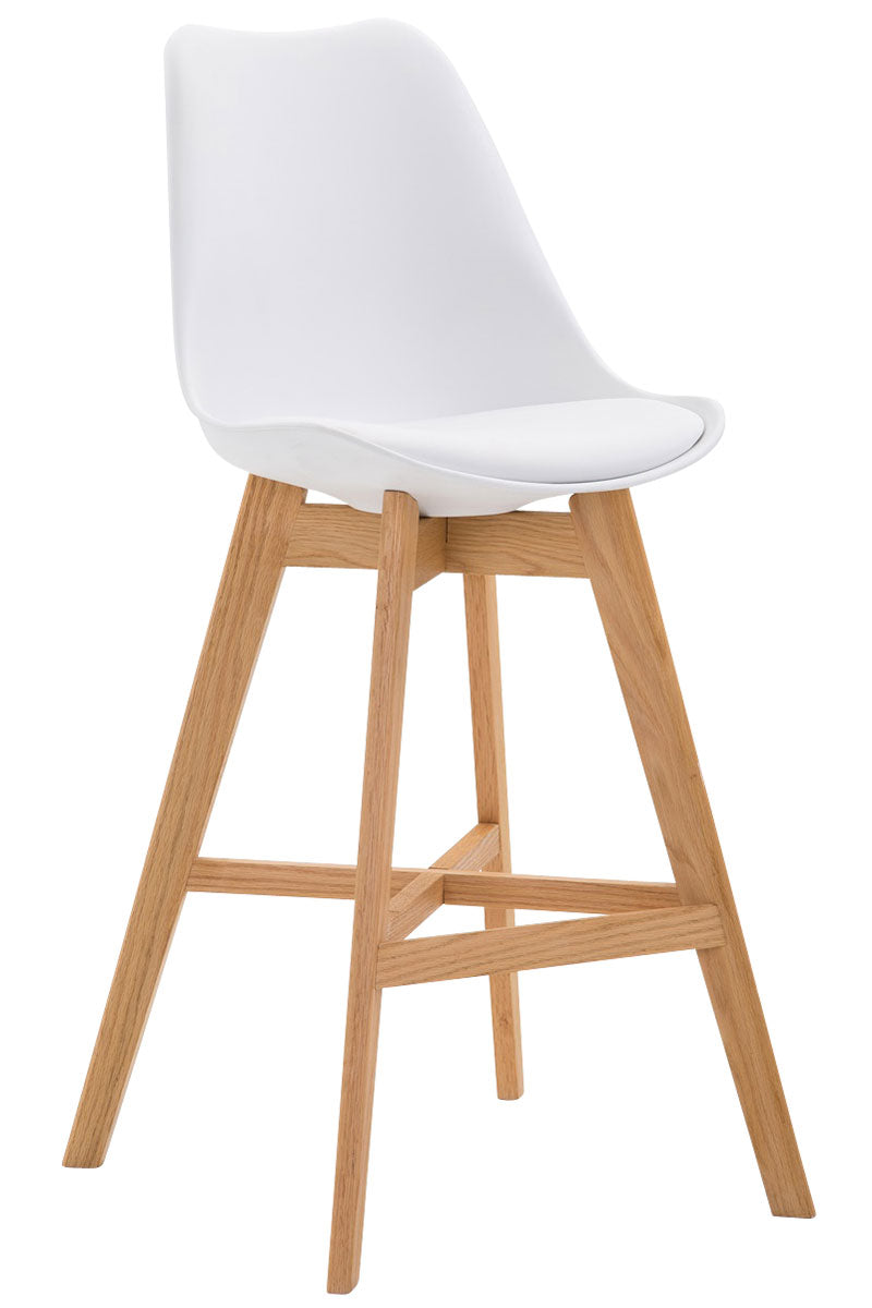 Barkruk - Hoge kruk - Comfortabele zitkuip, Modern Design, Eikenhouten Frame Kleur wit Onderstel Kleur natuur
