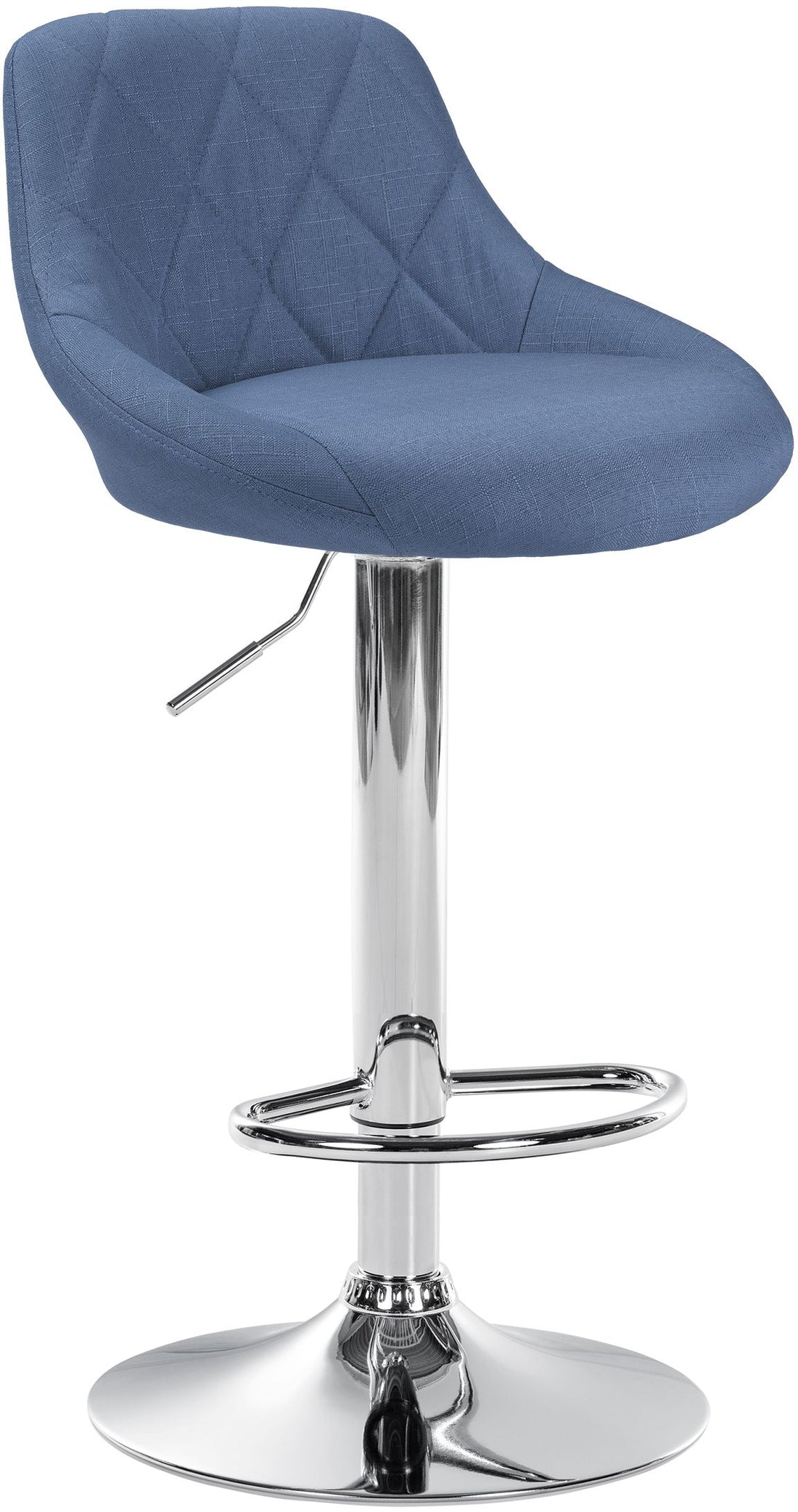 Moderne Stoffen Barkruk - Luxe Kruk - 360° Draaibaar met Gaslift Kleur blauw Onderstel Kleur chroom