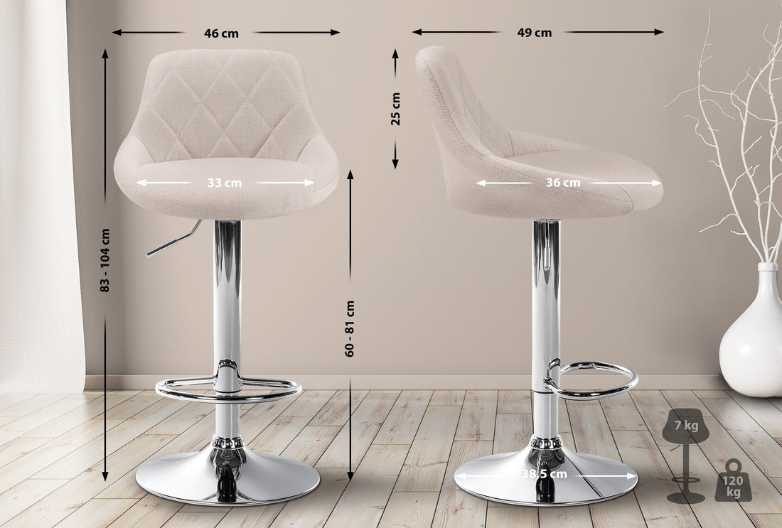 Stijlvolle Verstelbare Barkruk - Elegante Keukenkruk - Hoogte Traploos Instelbaar Kleur crème