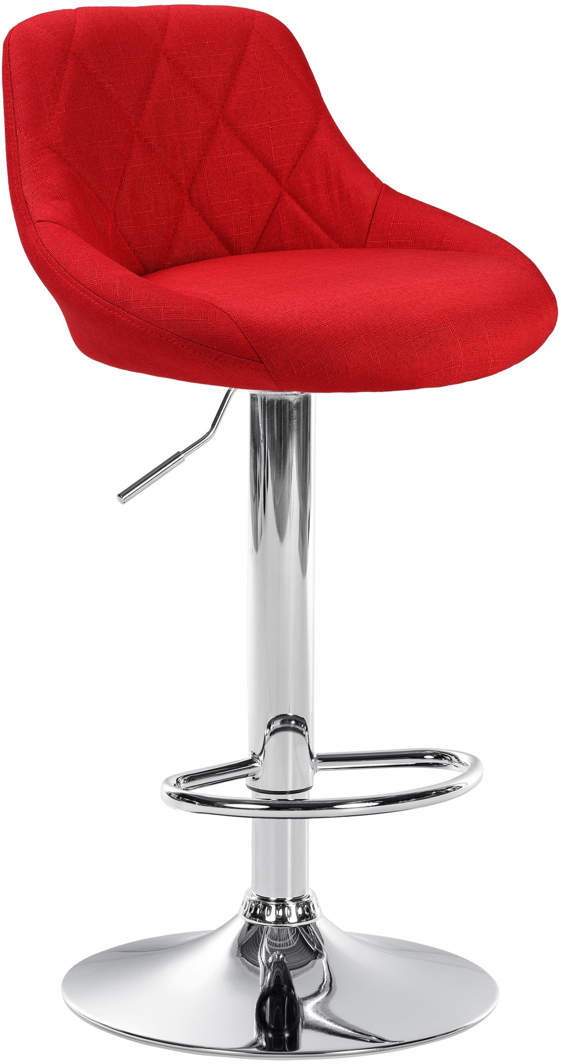 Moderne Stoffen Barkruk - Luxe Kruk - 360° Draaibaar met Gaslift Kleur rood Onderstel Kleur chroom