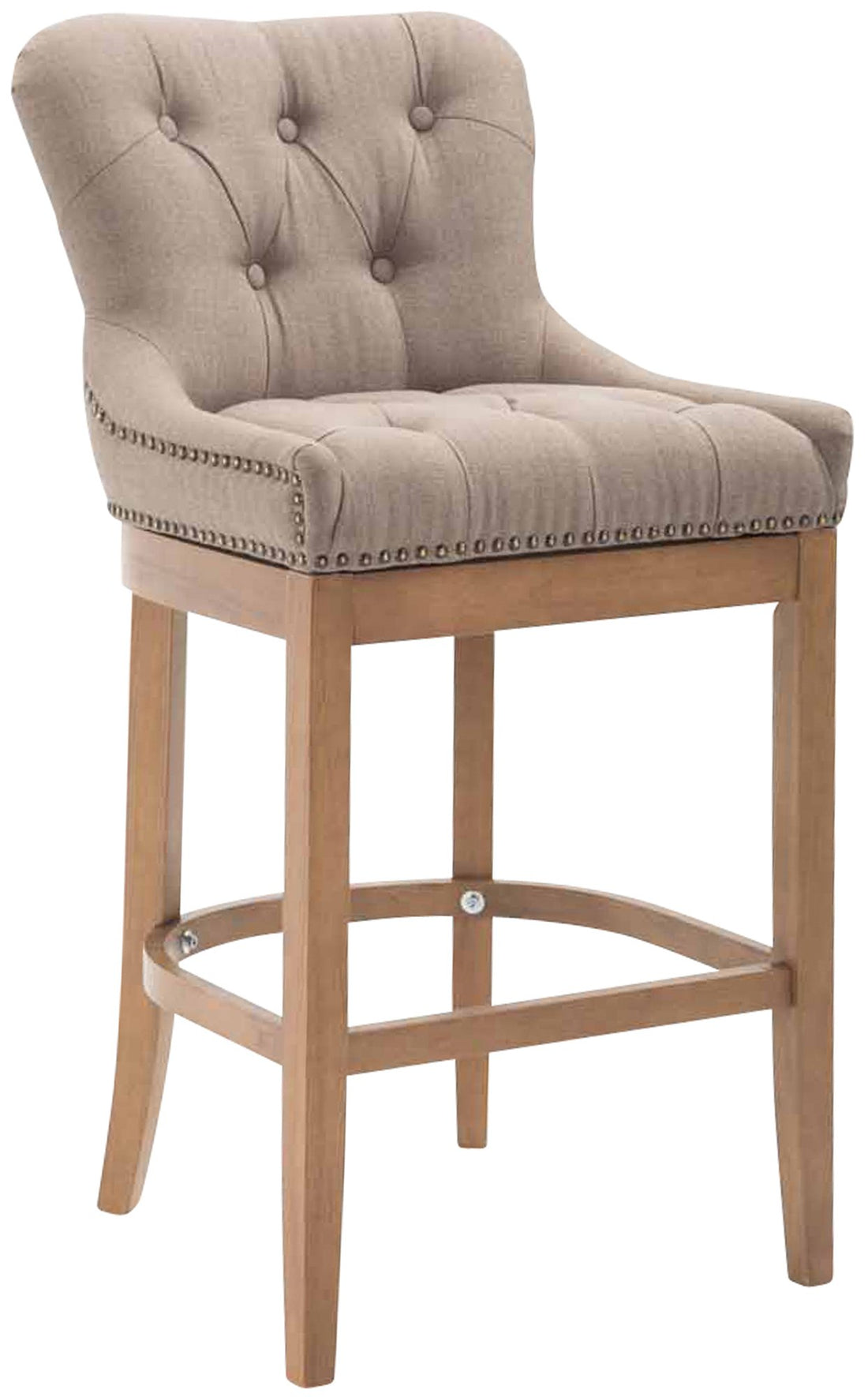 Barkruk met stoffen zitting - Houten kruk, optimaal zitcomfort, stijlvolle messing details Kleur taupe