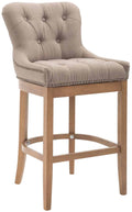 Barkruk met stoffen zitting - Houten kruk, optimaal zitcomfort, stijlvolle messing details Kleur taupe