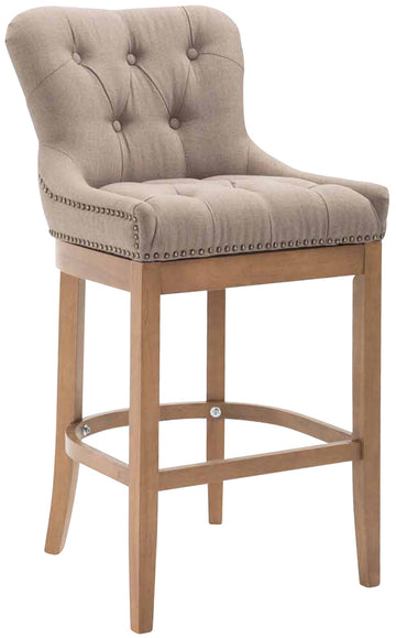 Barkruk met stoffen zitting - Houten kruk, optimaal zitcomfort, stijlvolle messing details Kleur taupe