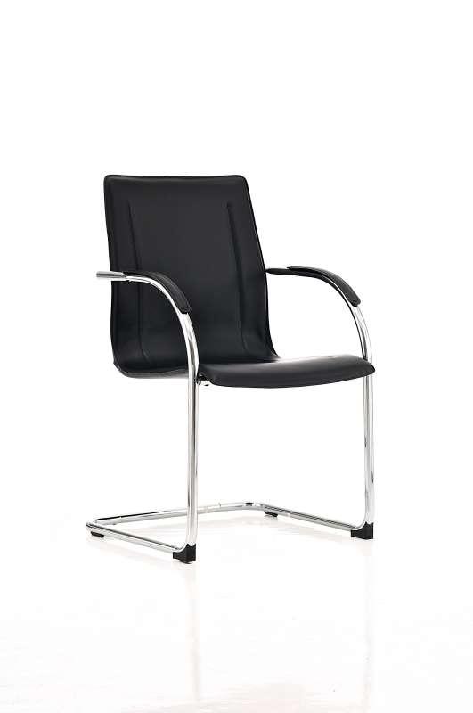 Bezoekersstoel Kunstleer – Vergaderstoel – Extra Zithoogte Comfort – Zwart, Verend Onderstel Kleur zwart
