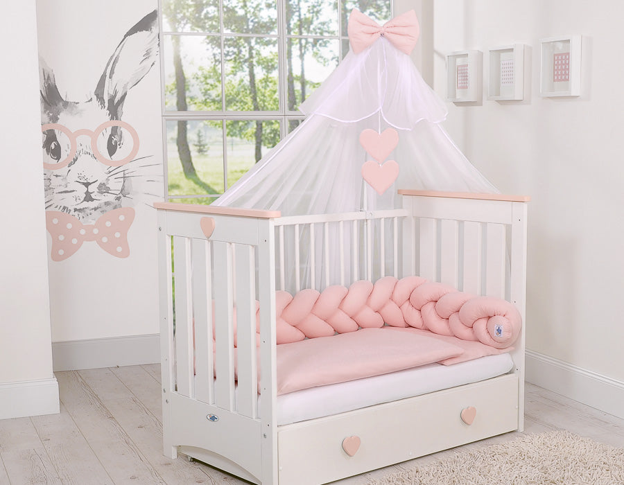 Spjälsängsskydd - flätad knutskydd - 100% bomull, mjukt skydd för spjälsäng