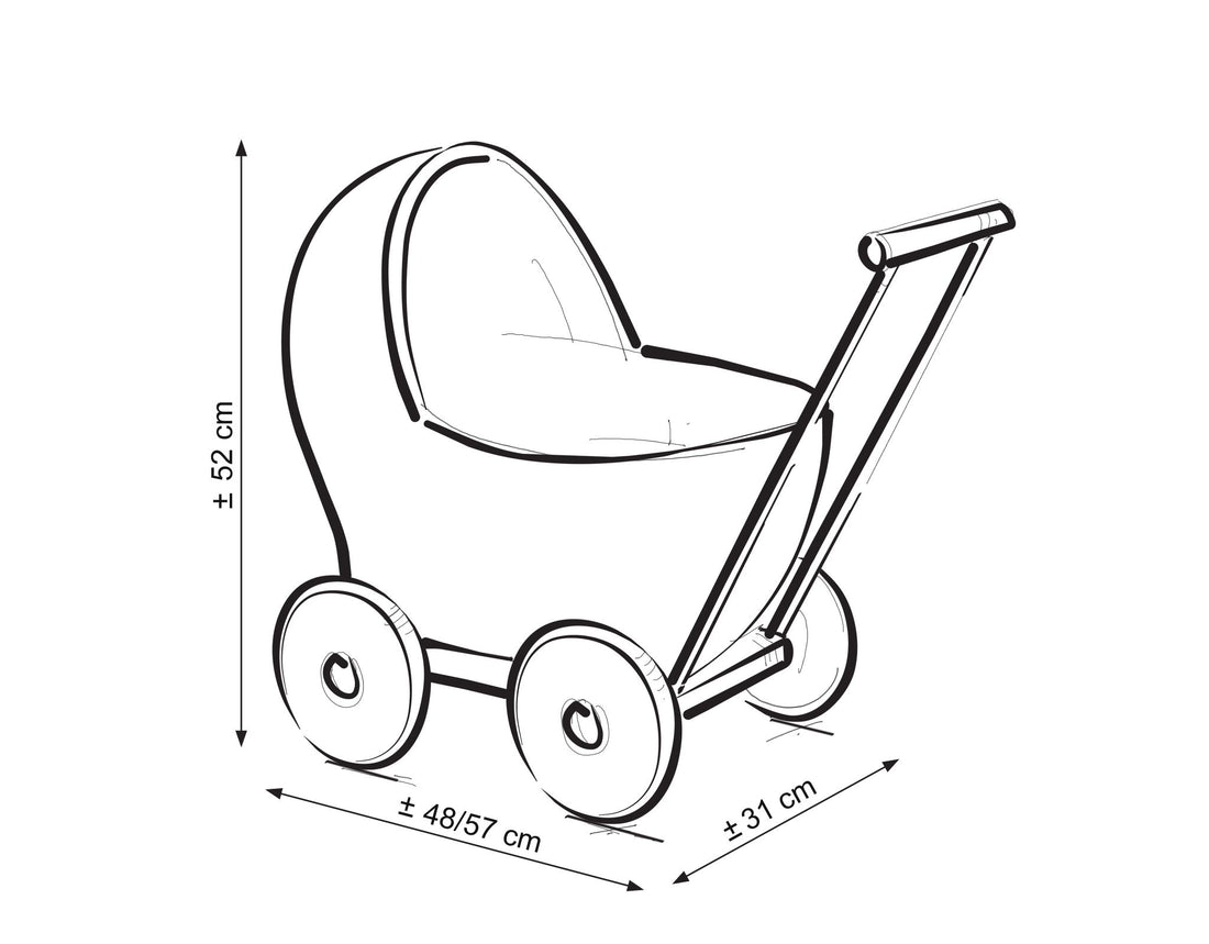 Wicker poppenwagen - rieten poppenwagentje - met zachte fleece voering voor extra comfort
