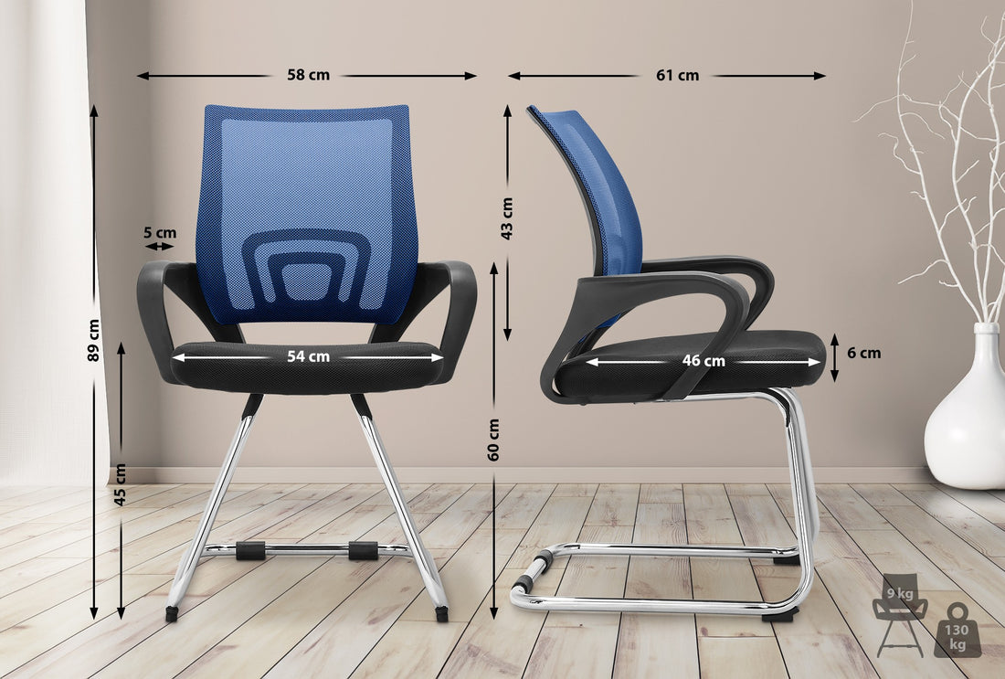Design Bezoekersstoel - Conferentiestoel - Ademend Netstof Rugleuning Kleur blauw