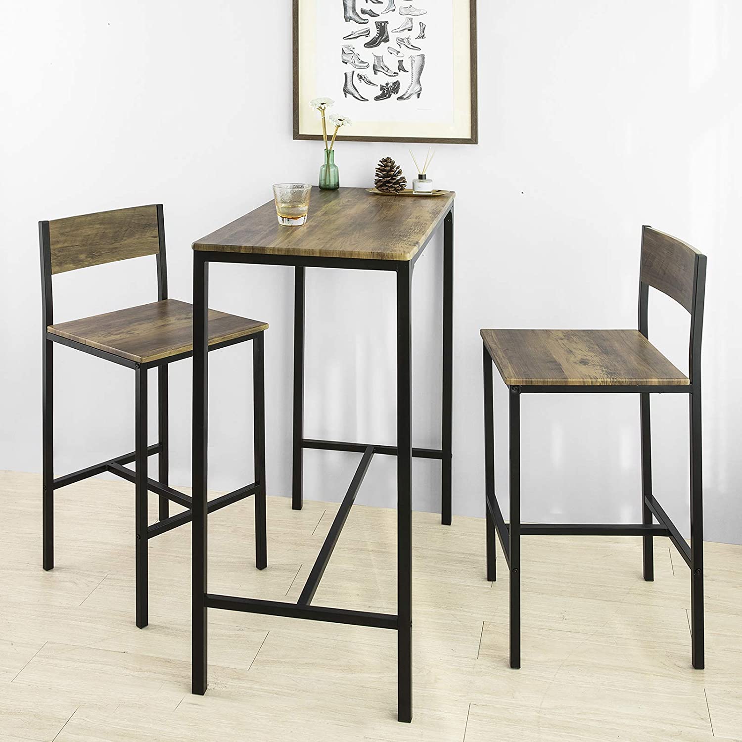Barset - 1 Bartafel en 2 Krukken - 3-delige Huiskeuken Ontbijtbarset - Meubels Eetset