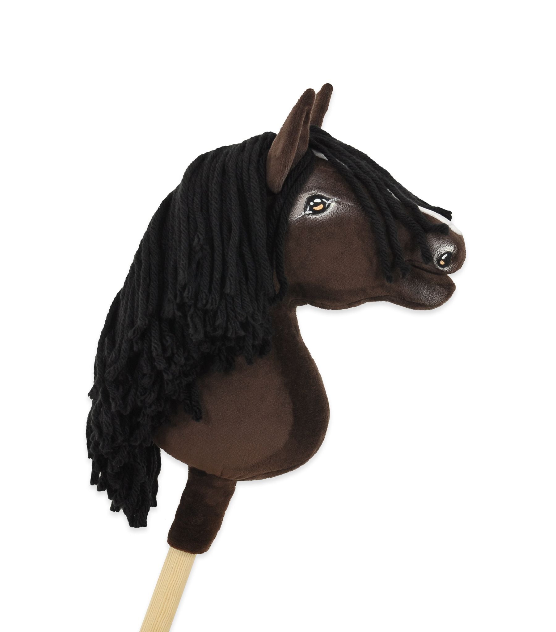 Häst på pinne, hobbyhäst, handgjord och säker – Premium mörkbrun A4 – hållbar och allergivänlig