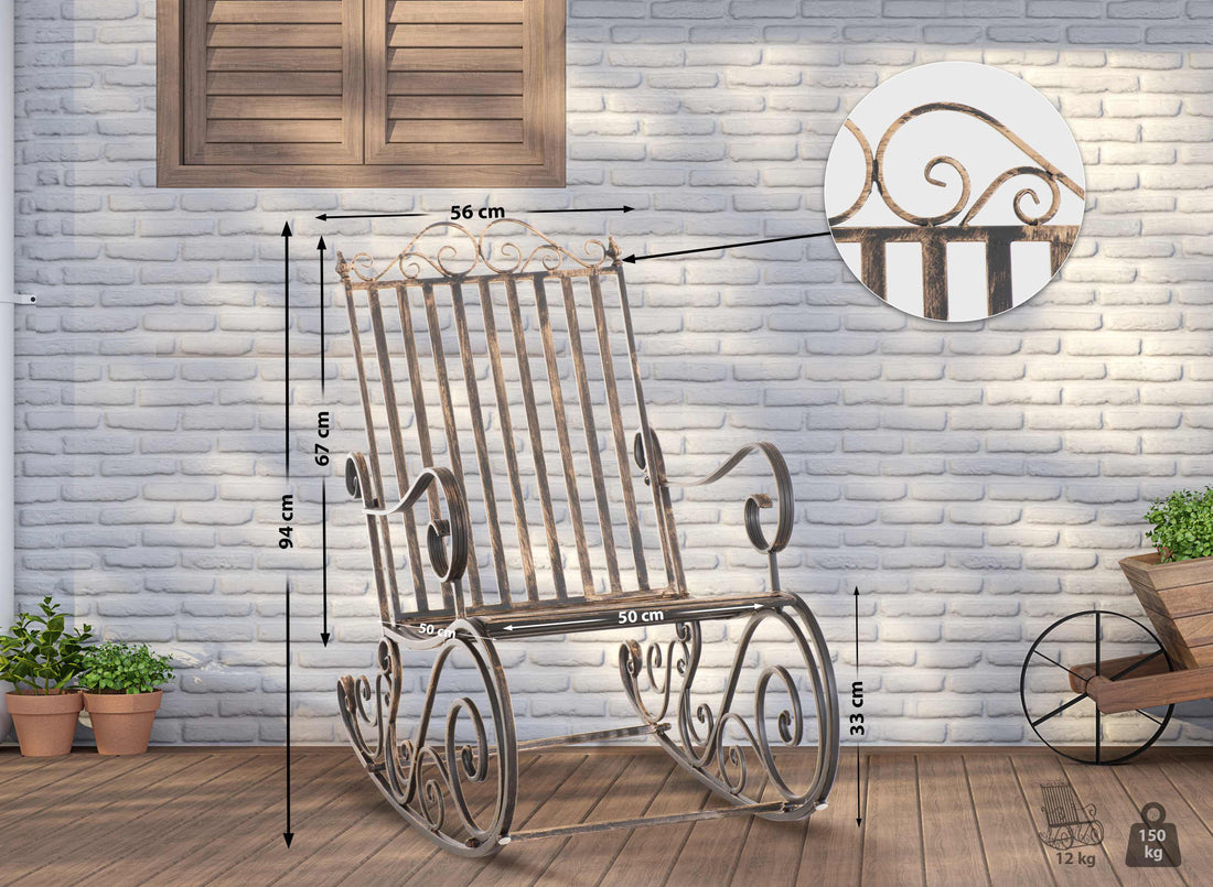 Antieke Schommelstoel - Relaxstoel - Nostalgisch Design voor Tuin en Terras Kleur brons