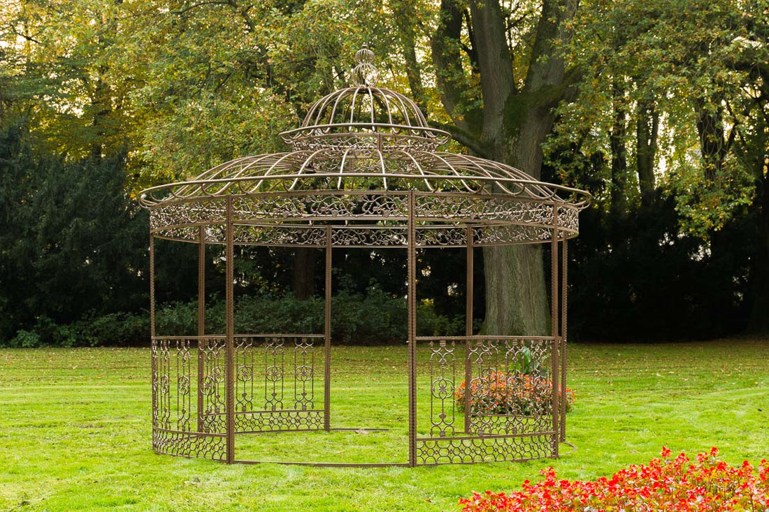 Ronde Luxe Paviljoen Romantiek V2 - Tuinpaviljoen - Koninklijke uitstraling, Handgesmeed Design Kleur antiek bruin
