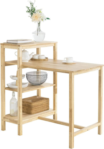 Eettafel Eetkamertafel Keukentafel met 4 opbergplanken - Eettafel van rubberhout