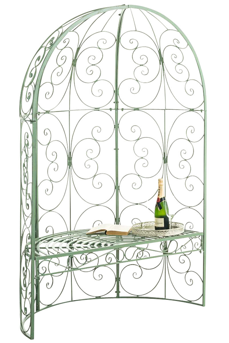 Halfrond Paviljoen Met Bankje - Tuinpaviljoen - Stabiel Design & Bloemsteun Kleur antiek-groen