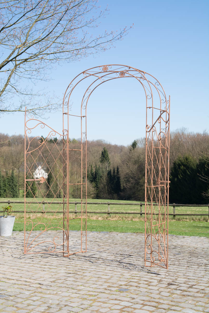 Rozenboog met Hek - Klimplant steun - IJzeren Duurzaamheid, Tuin Decoratie Poort Kleur antiek bruin