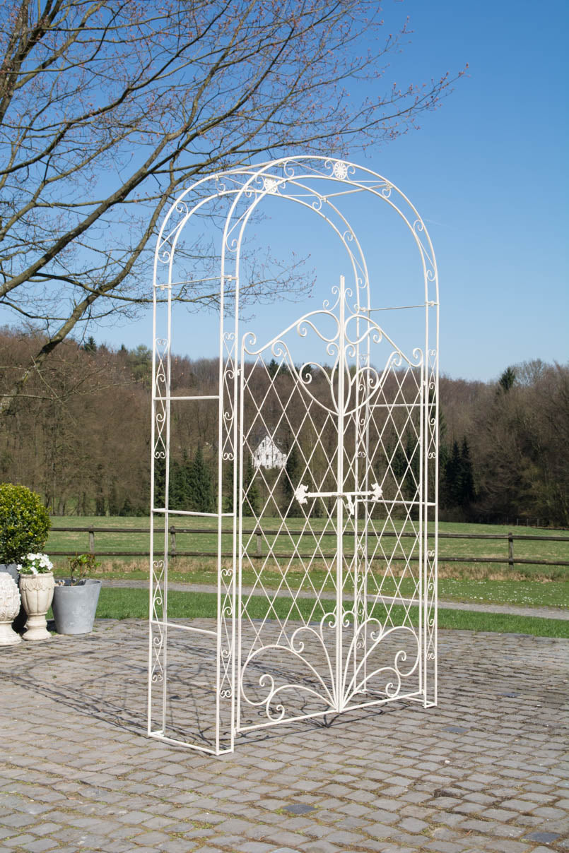 Rozenboog met Poort - Tuinboog - Duurzame Ijzeren Constructie, Perfect voor Klimplanten Kleur antiek-crème