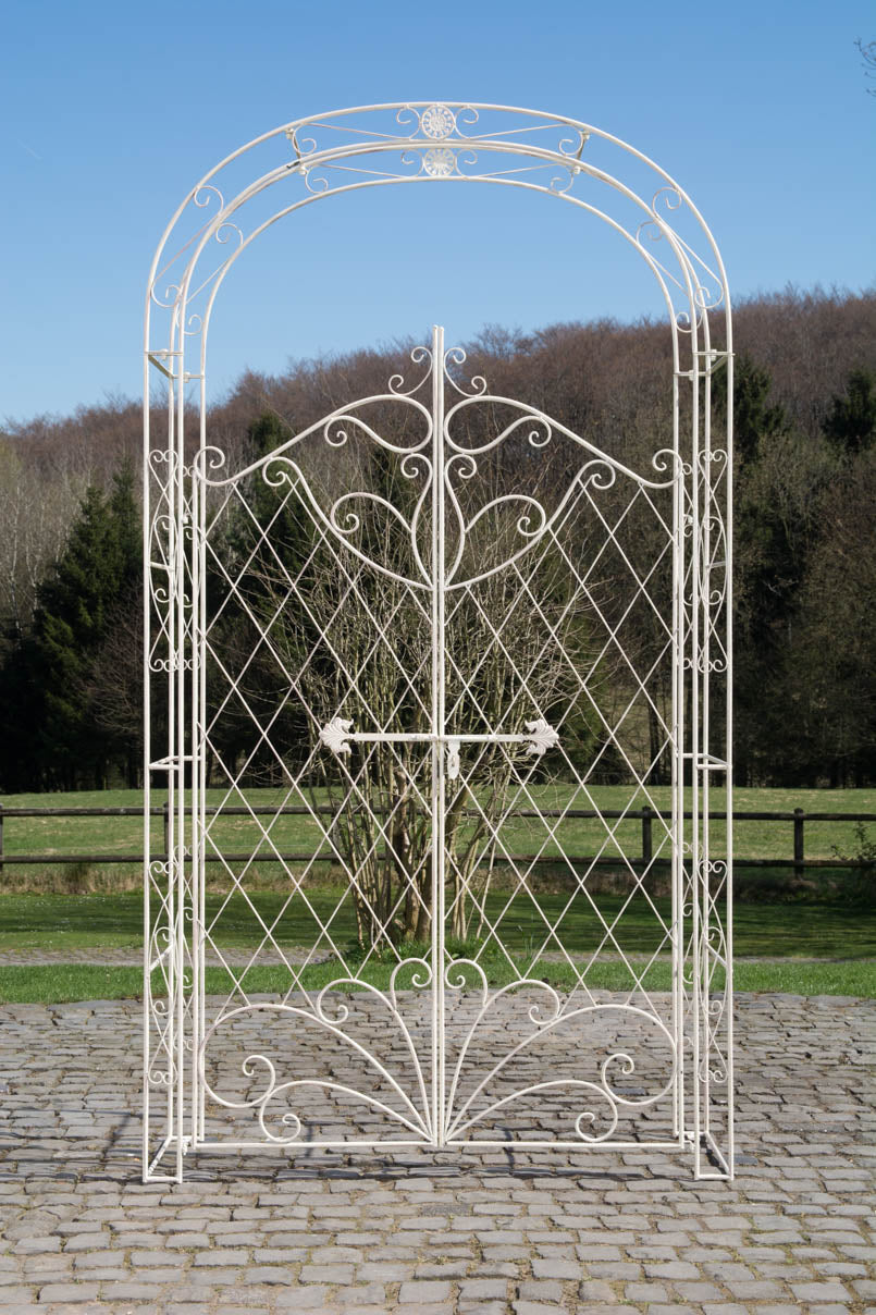 Rozenboog met Poort - Tuinboog - Duurzame Ijzeren Constructie, Perfect voor Klimplanten Kleur antiek-crème