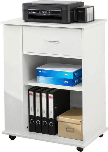Home Office Archiefkast Printerstandaard - Zijkast op wielen - Opbergkast Kast, Bijzettafel Bijzettafel, Wit