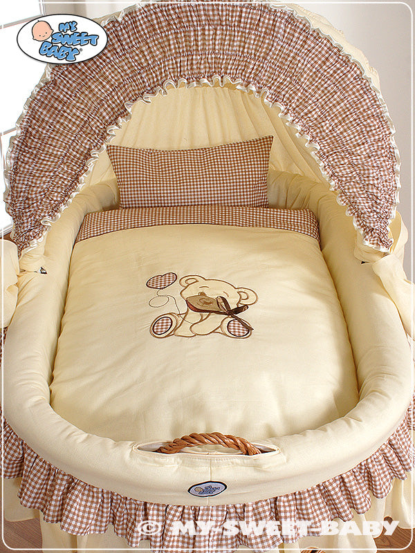 Wicker babybed met kap - wieg - comfortabel en natuurlijk riet met wendbare wielen