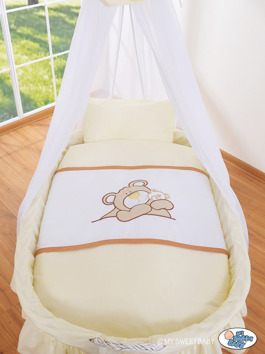 Wicker wiegje, babymand, groot formaat met complete beddengoedset - handgemaakt en makkelijk te